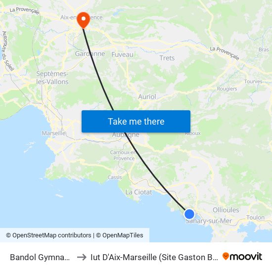 Bandol Gymnase O to Iut D'Aix-Marseille (Site Gaston Berger) map