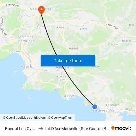 Bandol Les Cytises to Iut D'Aix-Marseille (Site Gaston Berger) map