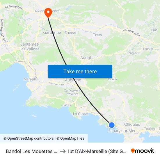 Bandol Les Mouettes Hirondelles to Iut D'Aix-Marseille (Site Gaston Berger) map