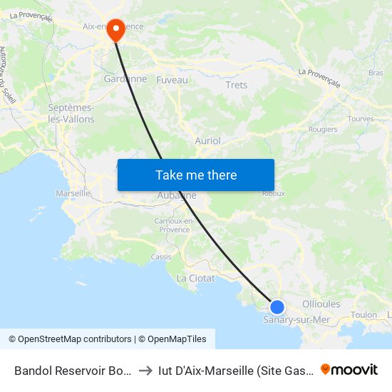 Bandol Reservoir Bois Maurin to Iut D'Aix-Marseille (Site Gaston Berger) map