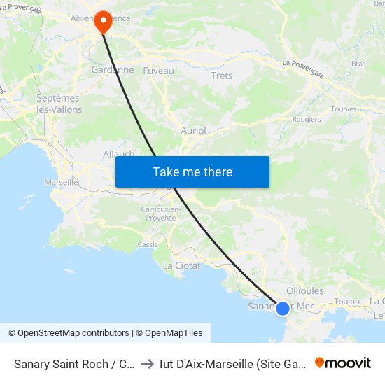 Sanary Saint Roch / Conference to Iut D'Aix-Marseille (Site Gaston Berger) map