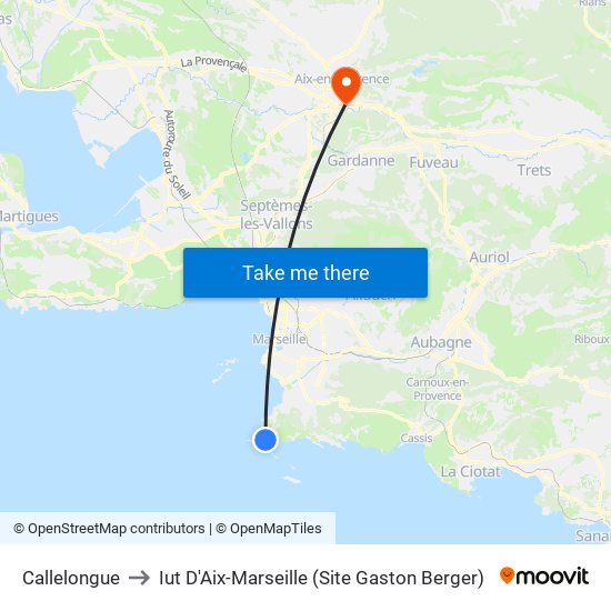 Callelongue to Iut D'Aix-Marseille (Site Gaston Berger) map
