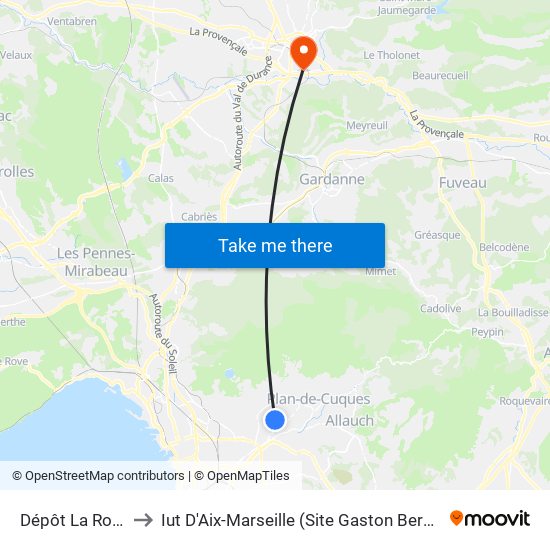 Dépôt La Rose to Iut D'Aix-Marseille (Site Gaston Berger) map