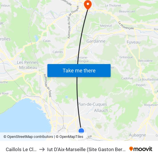 Caillols Le Clos to Iut D'Aix-Marseille (Site Gaston Berger) map
