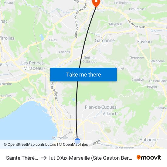 Sainte Thérèse to Iut D'Aix-Marseille (Site Gaston Berger) map