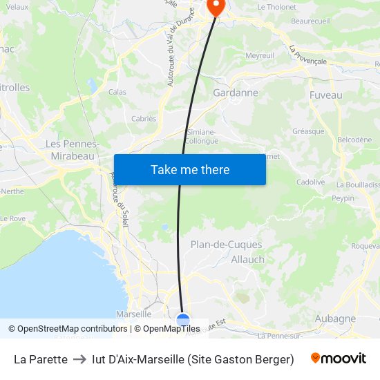 La Parette to Iut D'Aix-Marseille (Site Gaston Berger) map