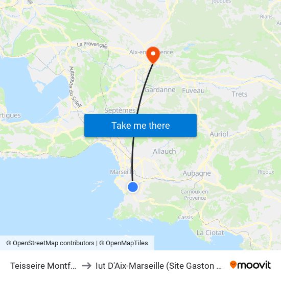 Teisseire Montfuron to Iut D'Aix-Marseille (Site Gaston Berger) map