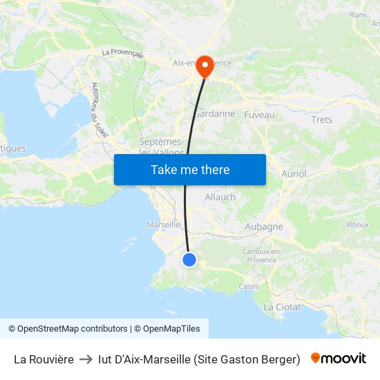 La Rouvière to Iut D'Aix-Marseille (Site Gaston Berger) map