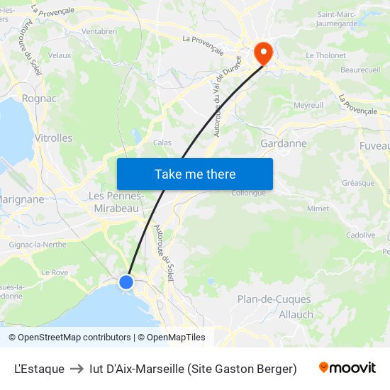 L'Estaque to Iut D'Aix-Marseille (Site Gaston Berger) map