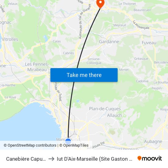 Canebière Capucins to Iut D'Aix-Marseille (Site Gaston Berger) map