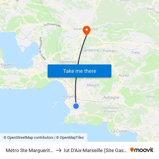 Métro Ste Marguerite Dromel to Iut D'Aix-Marseille (Site Gaston Berger) map