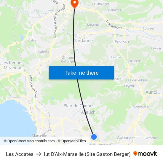 Les Accates to Iut D'Aix-Marseille (Site Gaston Berger) map