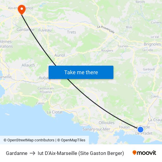 Gardanne to Iut D'Aix-Marseille (Site Gaston Berger) map