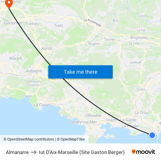 Almanarre to Iut D'Aix-Marseille (Site Gaston Berger) map