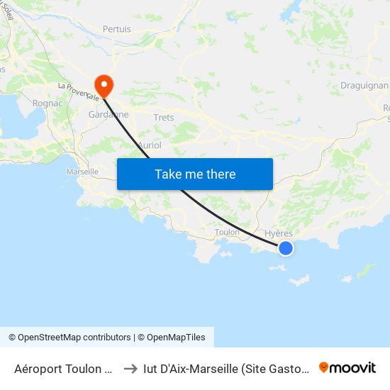 Aéroport Toulon Hyeres to Iut D'Aix-Marseille (Site Gaston Berger) map