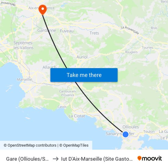 Gare (Ollioules/Sanary) to Iut D'Aix-Marseille (Site Gaston Berger) map