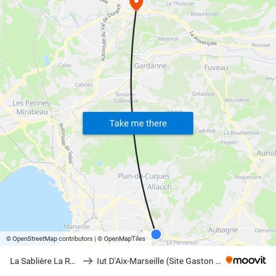 La Sablière La Ravelle to Iut D'Aix-Marseille (Site Gaston Berger) map