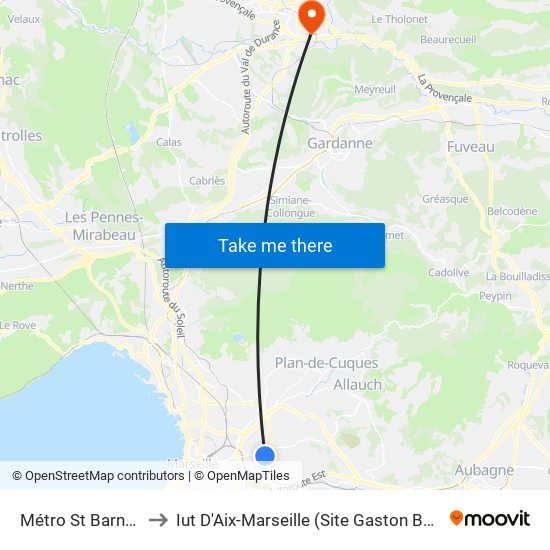 Métro St Barnabé to Iut D'Aix-Marseille (Site Gaston Berger) map
