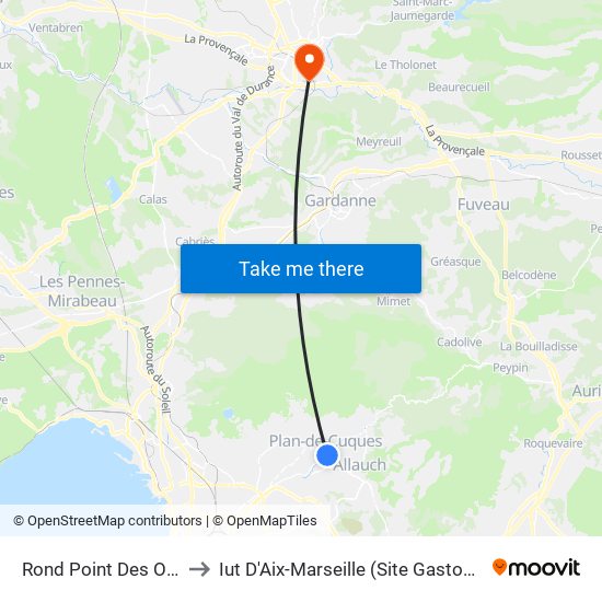 Rond Point Des Oliviers to Iut D'Aix-Marseille (Site Gaston Berger) map