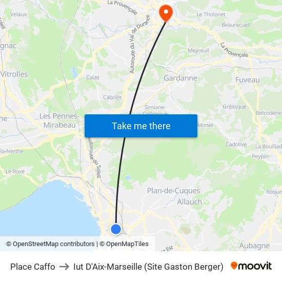 Place Caffo to Iut D'Aix-Marseille (Site Gaston Berger) map