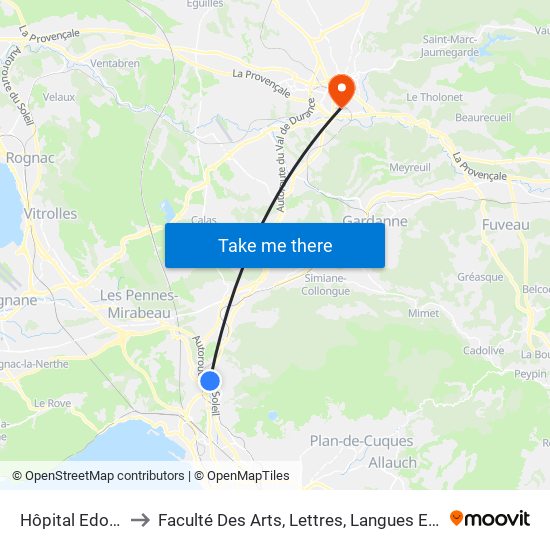 Hôpital Edouard Toulouse to Faculté Des Arts, Lettres, Langues Et Sciences Humaines - Site Schuman map