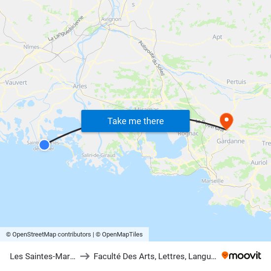 Les Saintes-Maries-De-La-Mer La Brise to Faculté Des Arts, Lettres, Langues Et Sciences Humaines - Site Schuman map