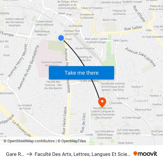 Gare Routière to Faculté Des Arts, Lettres, Langues Et Sciences Humaines - Site Schuman map
