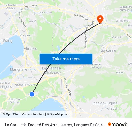 La Carrairade to Faculté Des Arts, Lettres, Langues Et Sciences Humaines - Site Schuman map