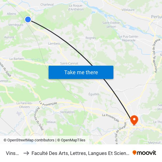 Vinsargues to Faculté Des Arts, Lettres, Langues Et Sciences Humaines - Site Schuman map