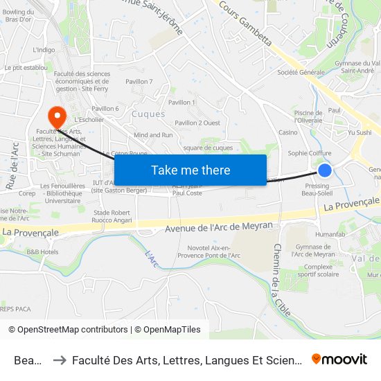 Beausoleil to Faculté Des Arts, Lettres, Langues Et Sciences Humaines - Site Schuman map