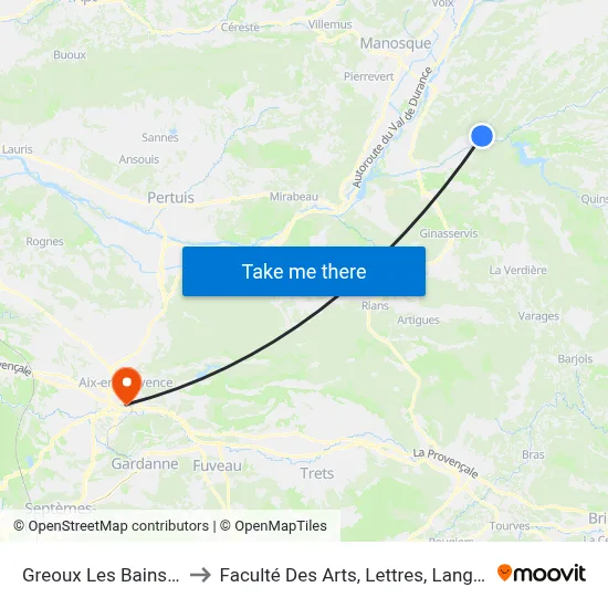 Greoux Les Bains - Passy _ Greouxlesbains to Faculté Des Arts, Lettres, Langues Et Sciences Humaines - Site Schuman map