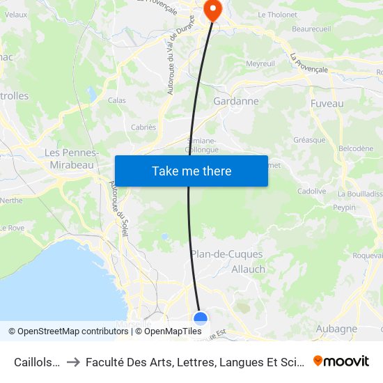 Caillols Le Clos to Faculté Des Arts, Lettres, Langues Et Sciences Humaines - Site Schuman map