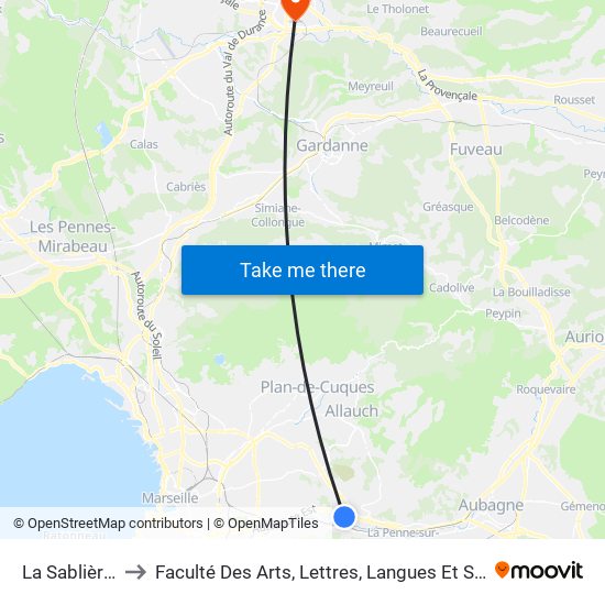 La Sablière St Menet to Faculté Des Arts, Lettres, Langues Et Sciences Humaines - Site Schuman map