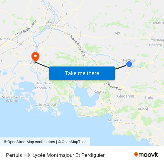 Pertuis to Lycée Montmajour Et Perdiguier map