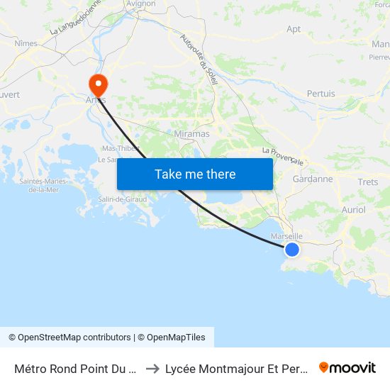 Métro Rond Point Du Prado to Lycée Montmajour Et Perdiguier map