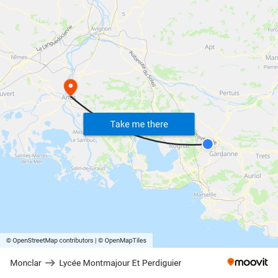 Monclar to Lycée Montmajour Et Perdiguier map
