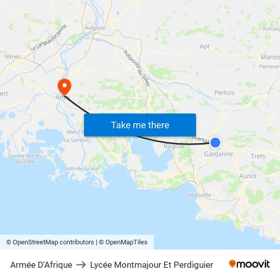 Armée  D'Afrique to Lycée Montmajour Et Perdiguier map
