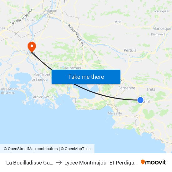La Bouilladisse Gare to Lycée Montmajour Et Perdiguier map