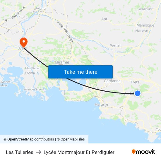 Les Tuileries to Lycée Montmajour Et Perdiguier map
