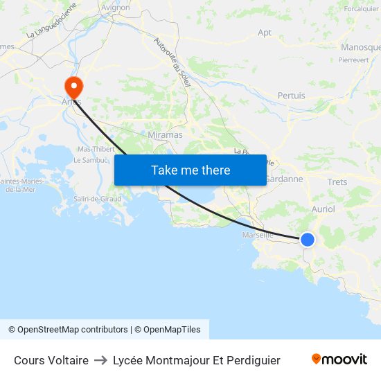 Cours Voltaire to Lycée Montmajour Et Perdiguier map