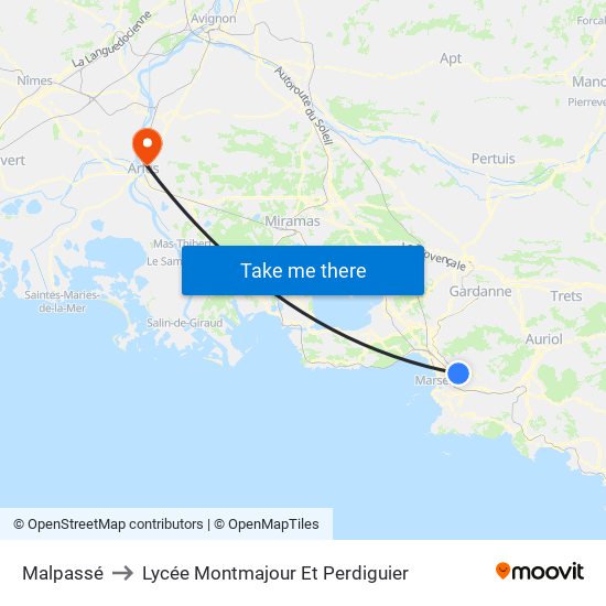 Malpassé to Lycée Montmajour Et Perdiguier map