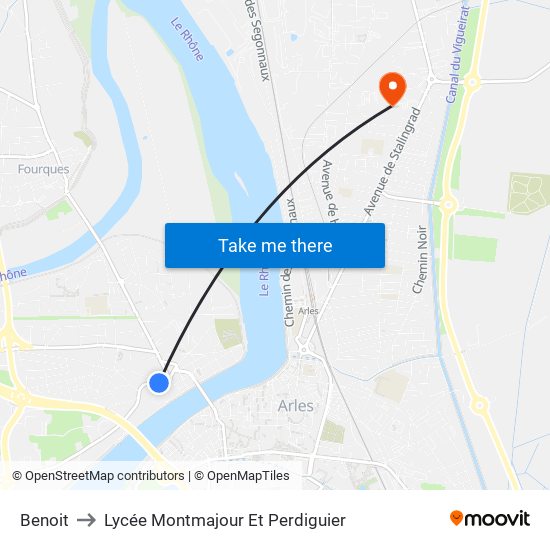 Benoit to Lycée Montmajour Et Perdiguier map