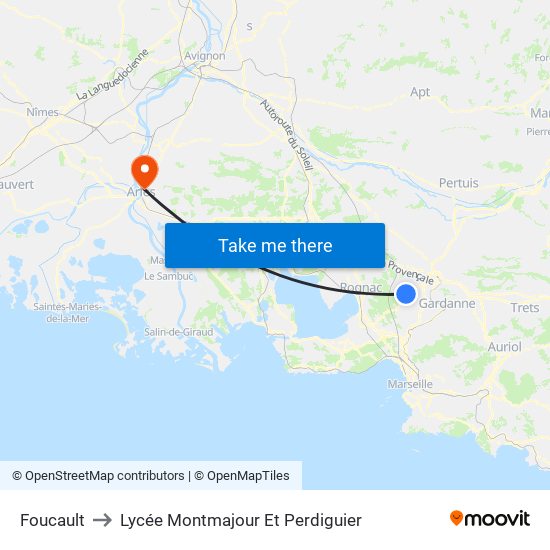 Foucault to Lycée Montmajour Et Perdiguier map