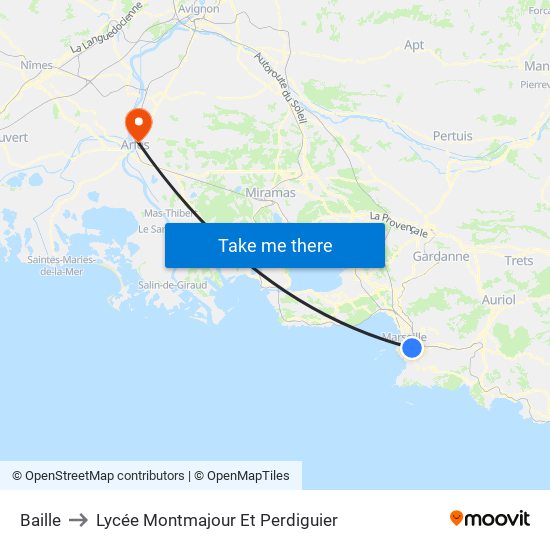 Baille to Lycée Montmajour Et Perdiguier map