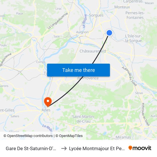 Gare De St-Saturnin-D'Avignon to Lycée Montmajour Et Perdiguier map