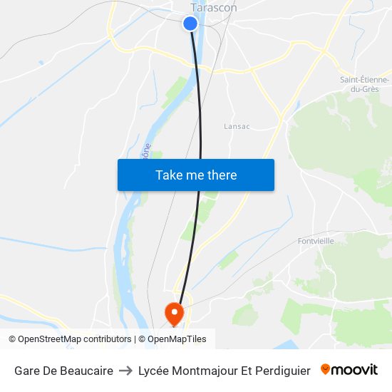 Gare De Beaucaire to Lycée Montmajour Et Perdiguier map