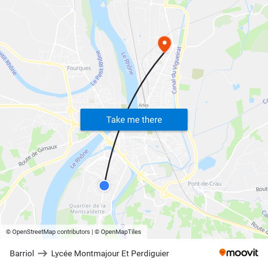 Barriol to Lycée Montmajour Et Perdiguier map