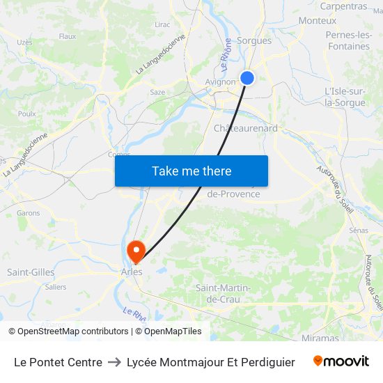 Le Pontet Centre to Lycée Montmajour Et Perdiguier map
