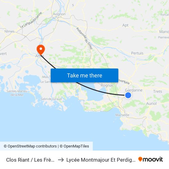 Clos Riant / Les Frènes to Lycée Montmajour Et Perdiguier map