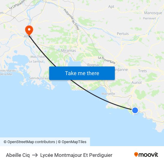 Abeille Ciq to Lycée Montmajour Et Perdiguier map